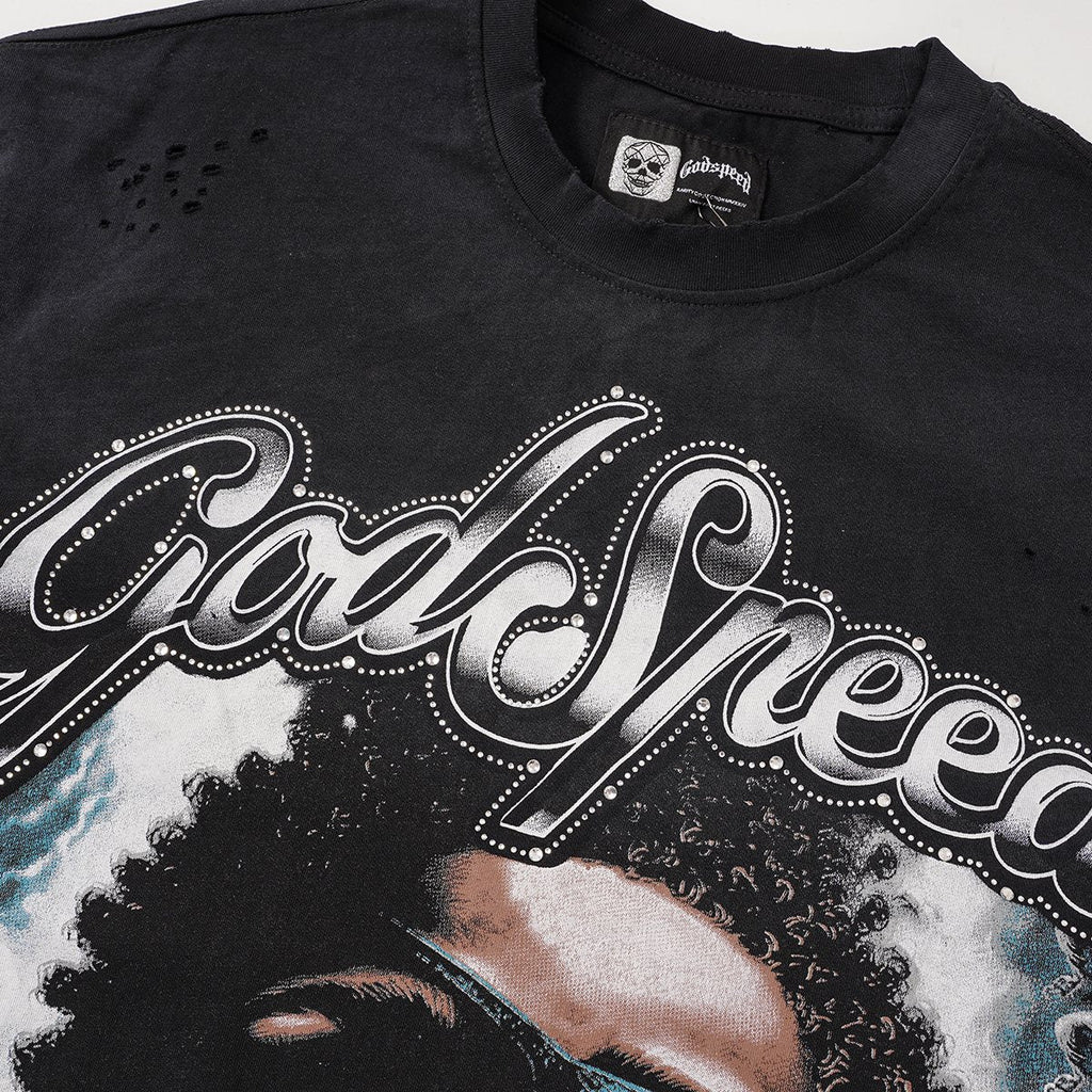 Godspeed Portrait Skull Distressed Short-Sleeve T-Shirt — detail