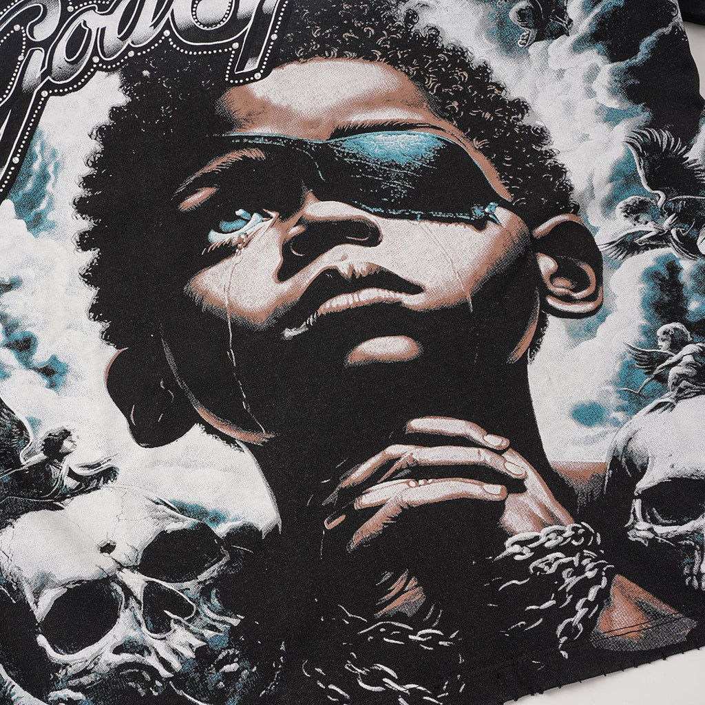 Godspeed Portrait Skull Distressed Short-Sleeve T-Shirt — detail