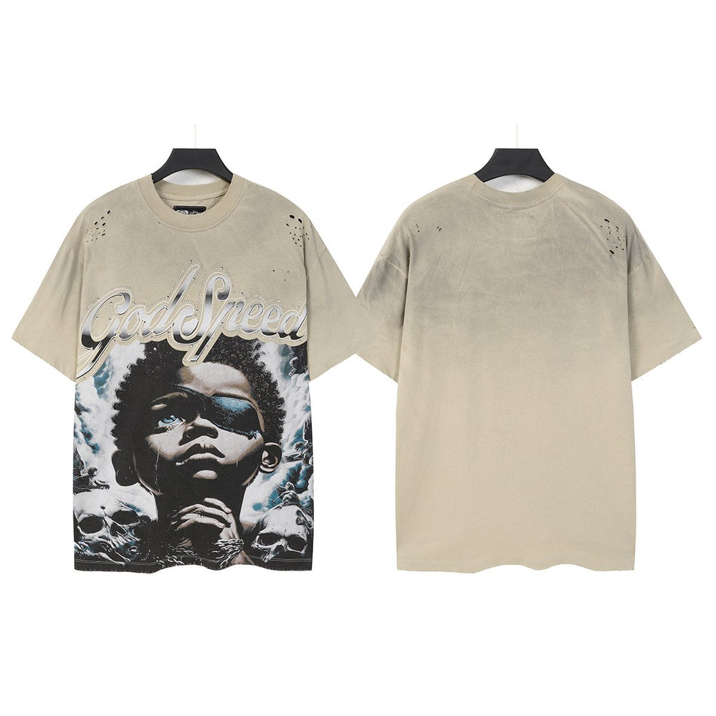 Godspeed Portrait Skull Distressed Short-Sleeve T-Shirt — front