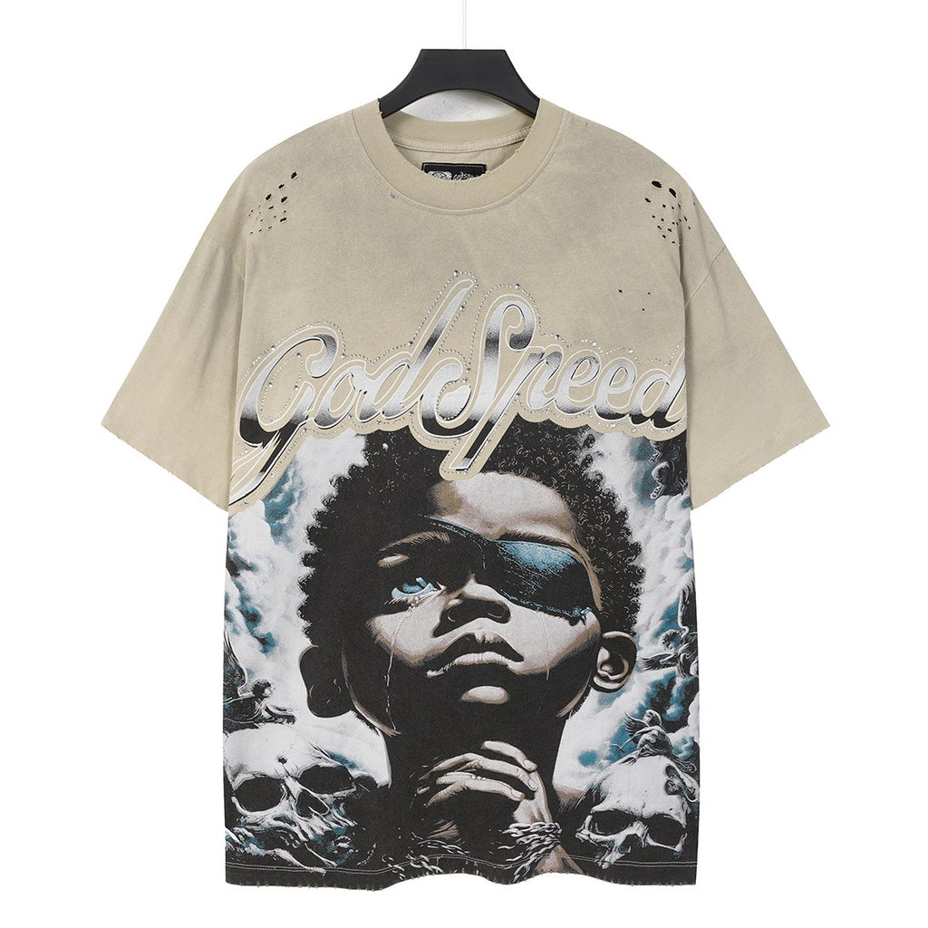Godspeed Portrait Skull Distressed Short-Sleeve T-Shirt — hero