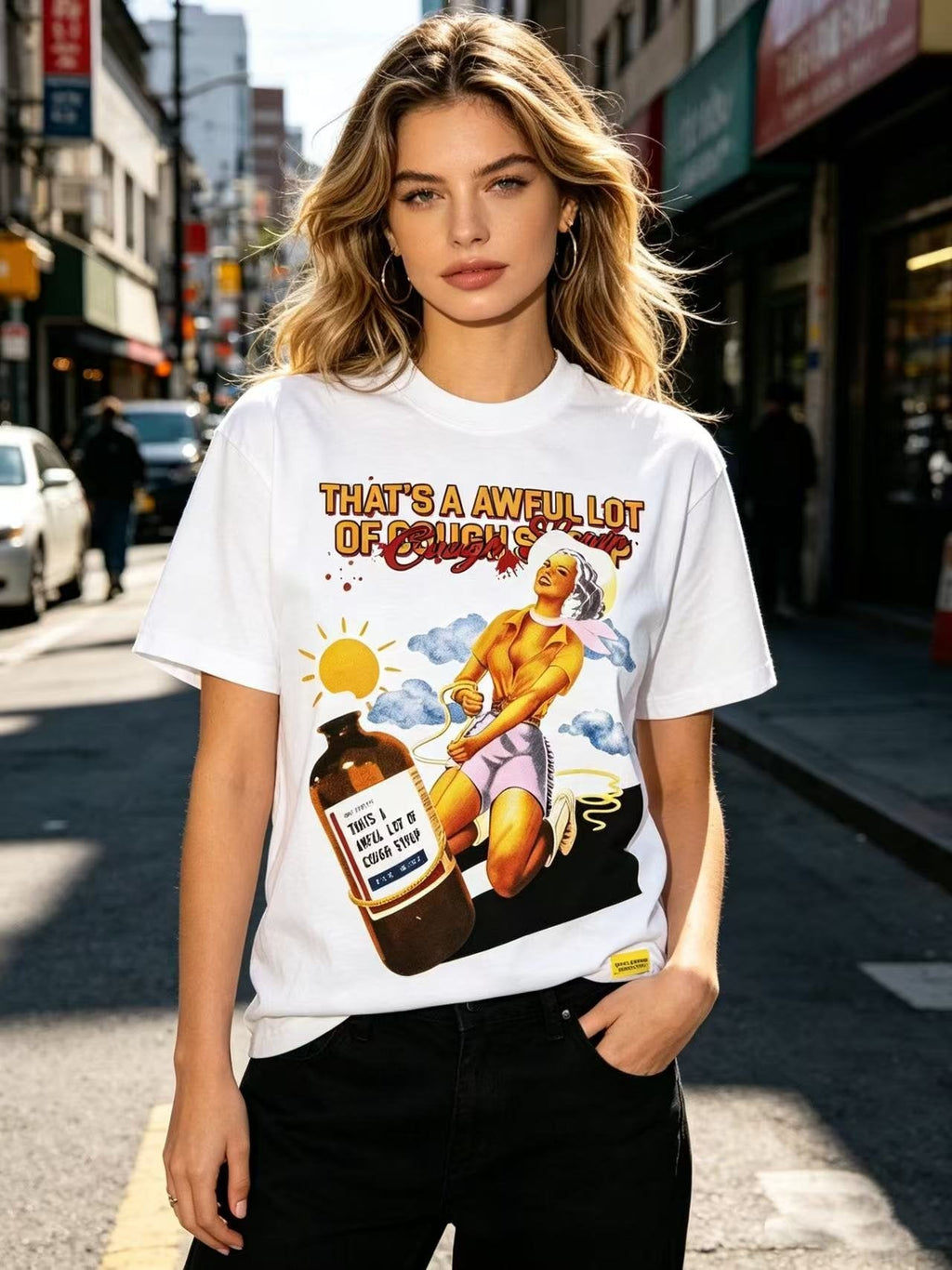 THAT'S A AWFUL LOT OF COUGH SYRUP White Front & Back Graphic T-Shirt — context