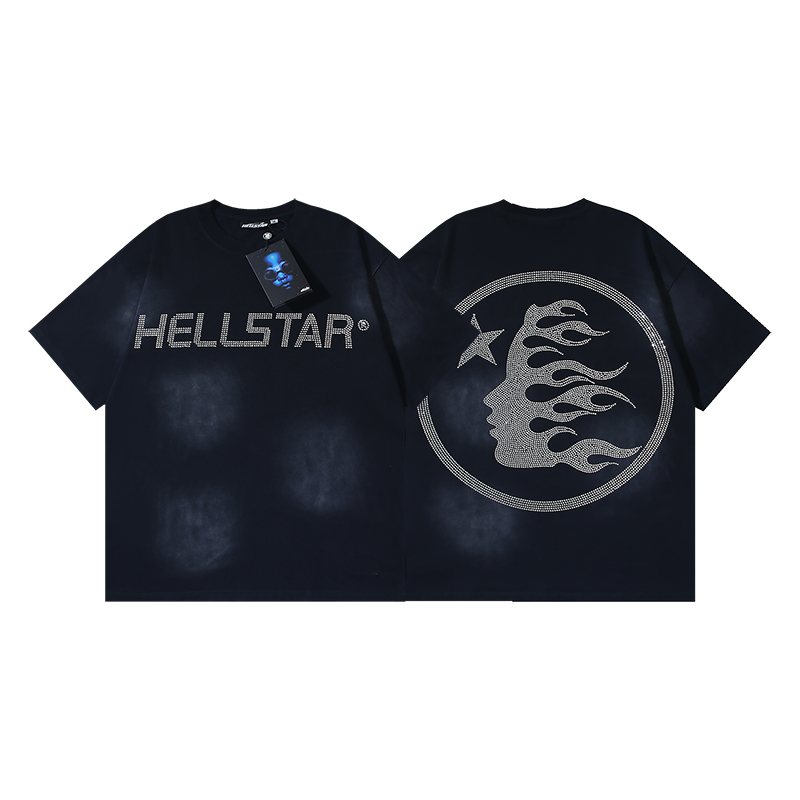 Hellstar Rhinestone Face Flame Graphic T-Shirt — hero
