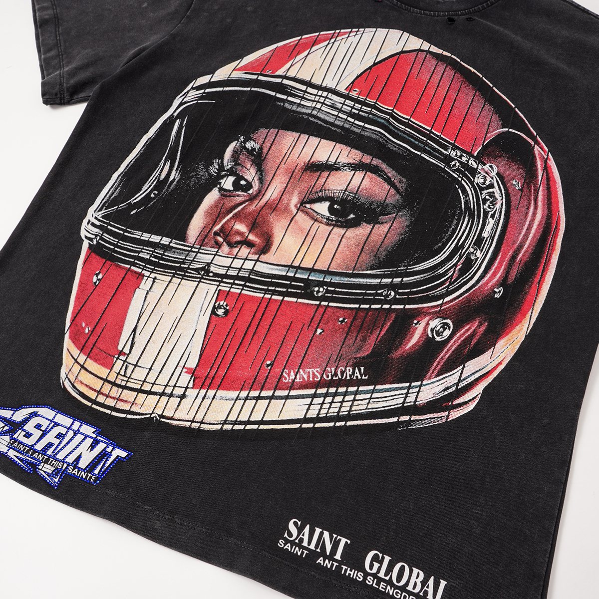 SAINT Washed Rhinestone Graphic T-Shirt — detail