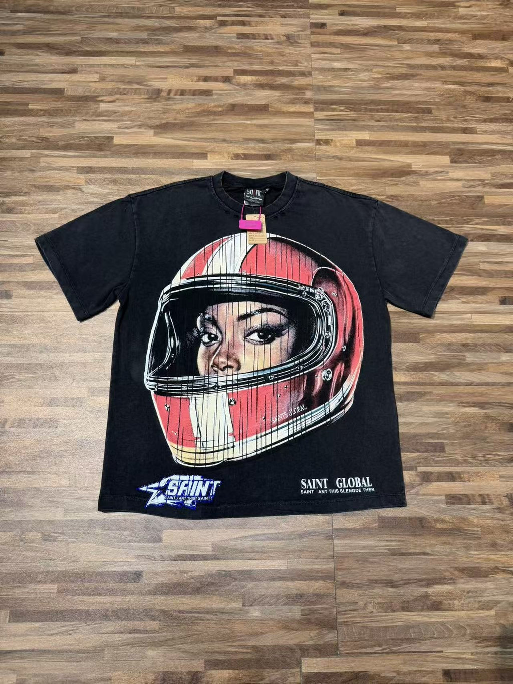 SAINT Washed Rhinestone Graphic T-Shirt — front
