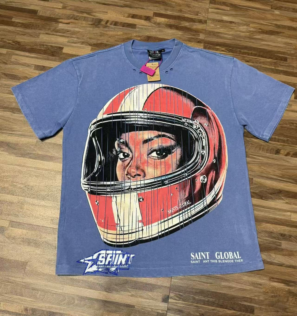SAINT Washed Rhinestone Graphic T-Shirt — front
