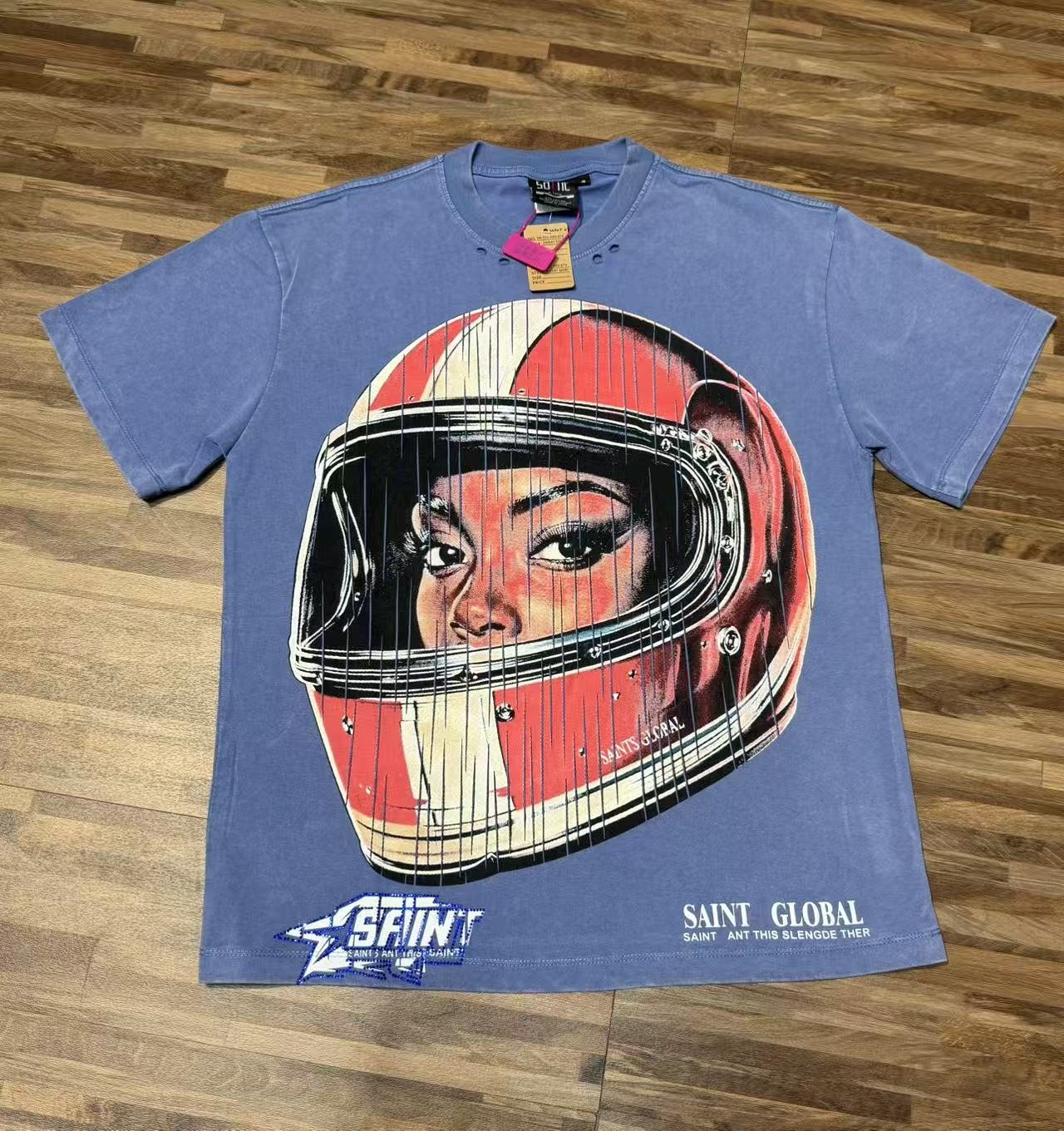 SAINT Washed Rhinestone Graphic T-Shirt — front