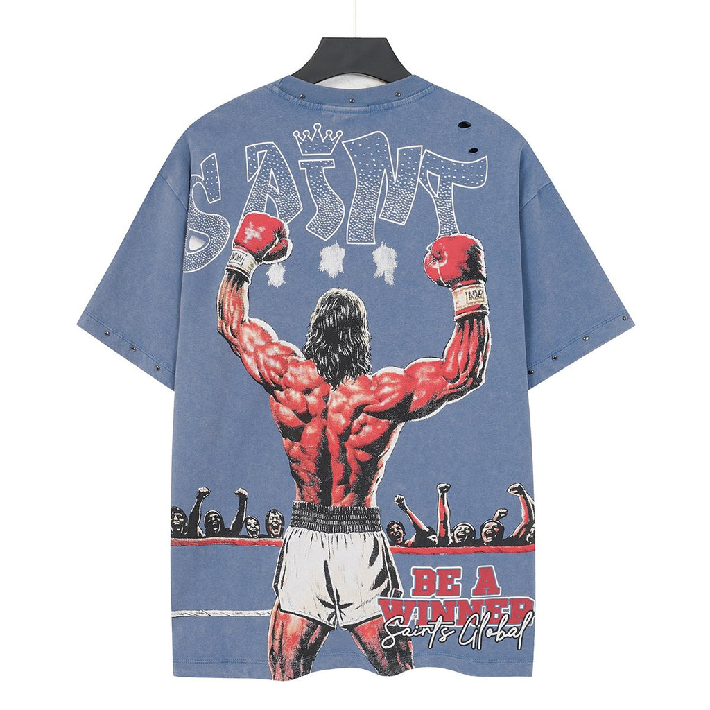 SAINT Boxing Graphic Washed T-Shirt — back