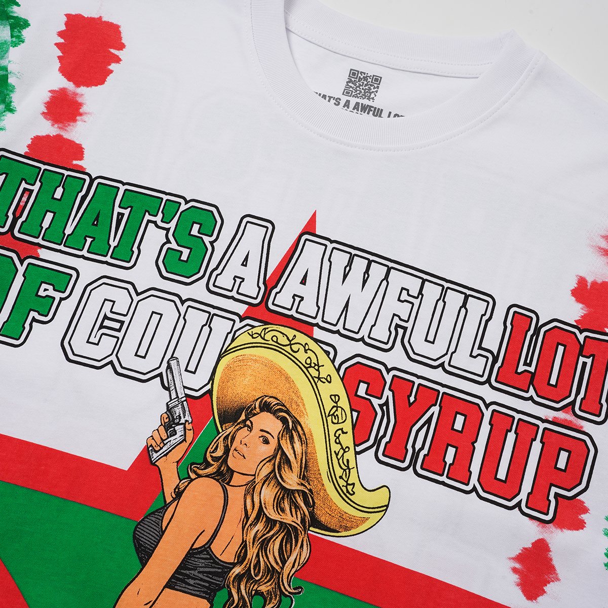 THAT'S A AWFUL LOT OF COUGH SYRUP White/Green Tie-Dye Graphic T-Shirt — detail