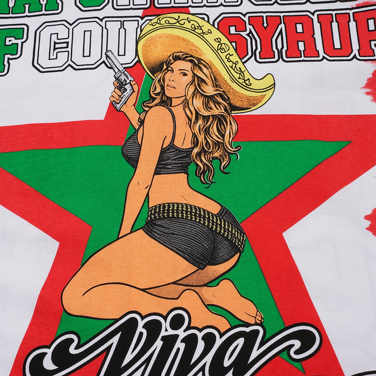 THAT'S A AWFUL LOT OF COUGH SYRUP White/Green Tie-Dye Graphic T-Shirt — detail