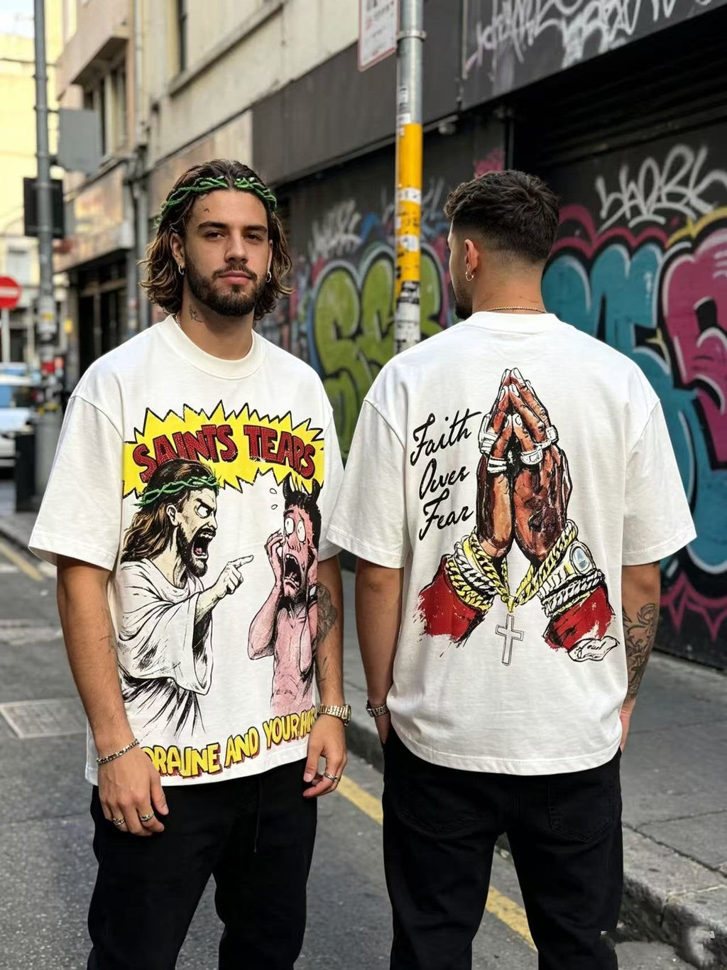 SAINT P53 Rhinestone Graphic T-Shirt — context