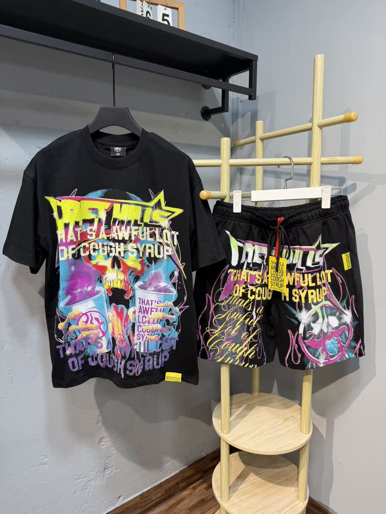 THAT'S A AWFUL LOT OF COUGH SYRUP Statement Graphic Short-Sleeve Set — front