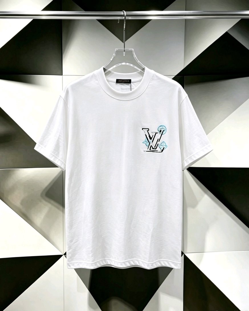 Louis Vuitton*LV White Embroidered Graphic T-Shirt — front