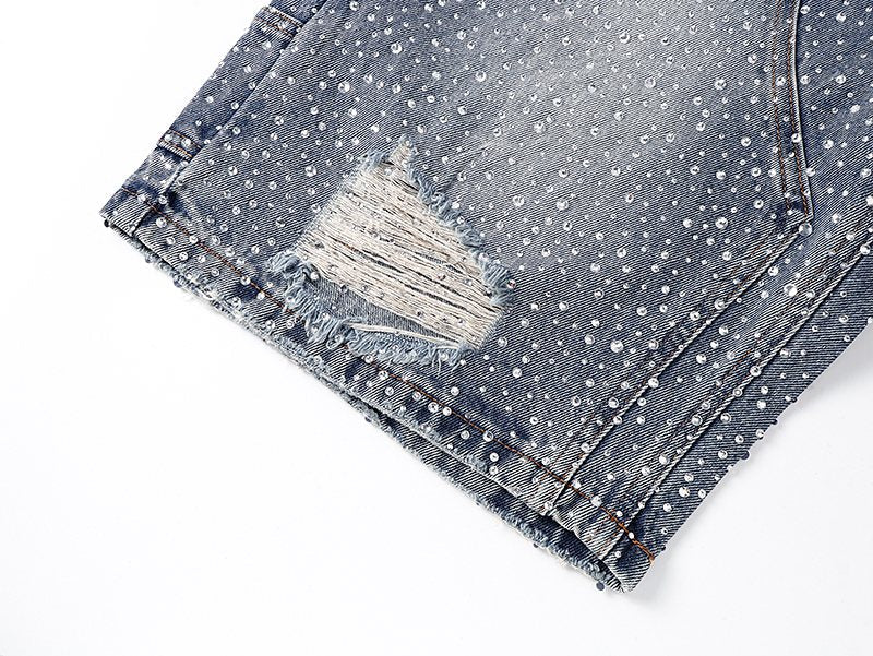 Purple Brand Rhinestone Splatter Denim Shorts — detail