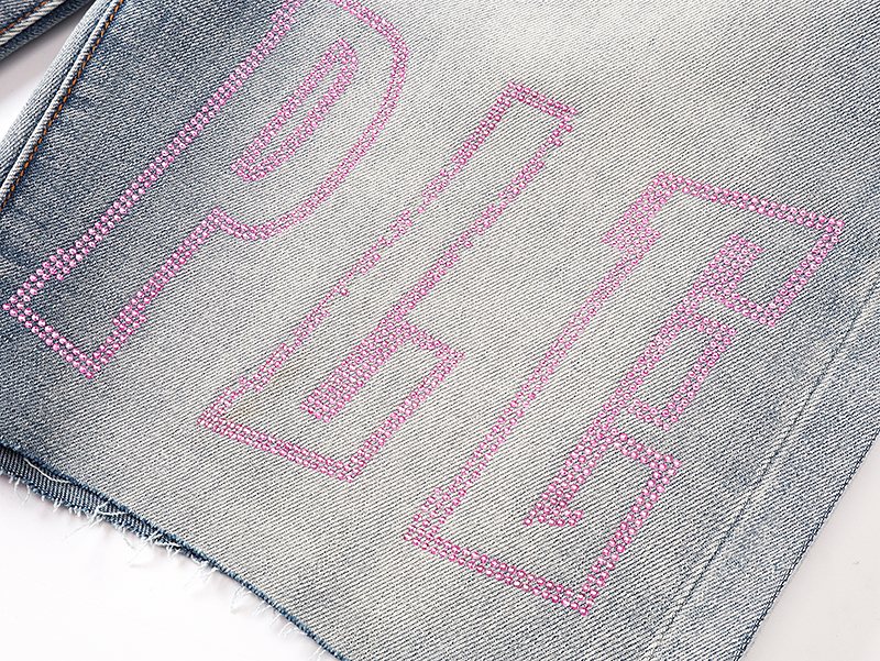 Purple Brand Light Blue Embroidered Denim Shorts — detail