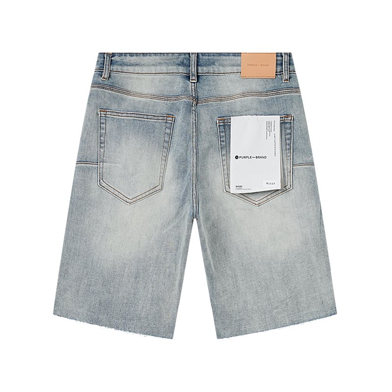 Purple Brand Light Blue Embroidered Denim Shorts — back