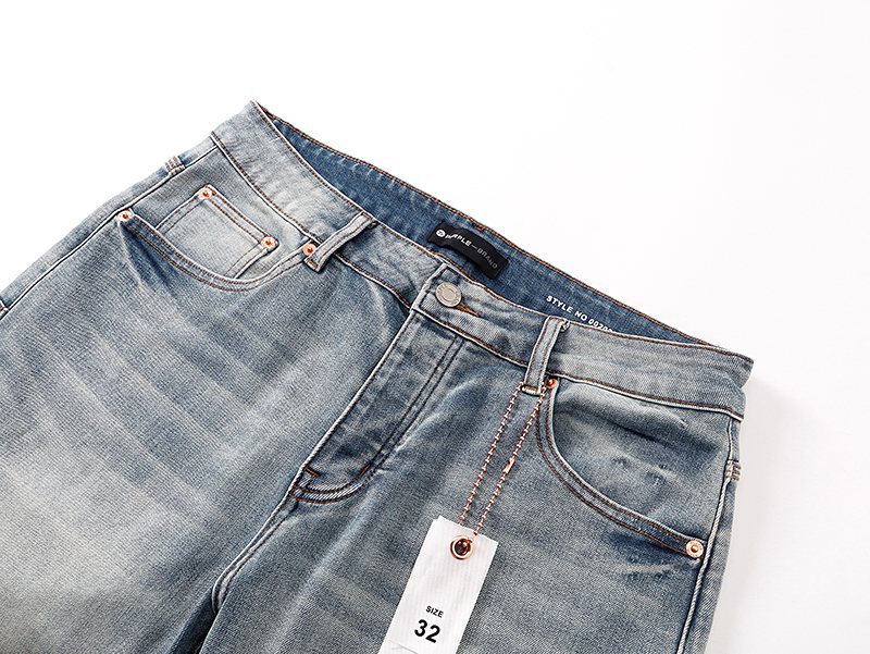 Purple Brand Light Blue Embroidered Denim Shorts — detail
