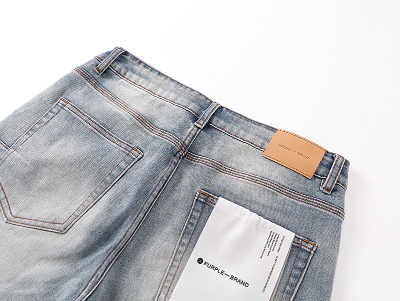 Purple Brand Light Blue Embroidered Denim Shorts — detail