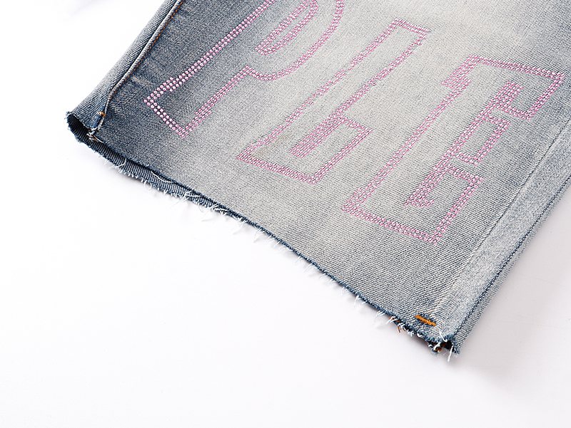 Purple Brand Light Blue Embroidered Denim Shorts — detail