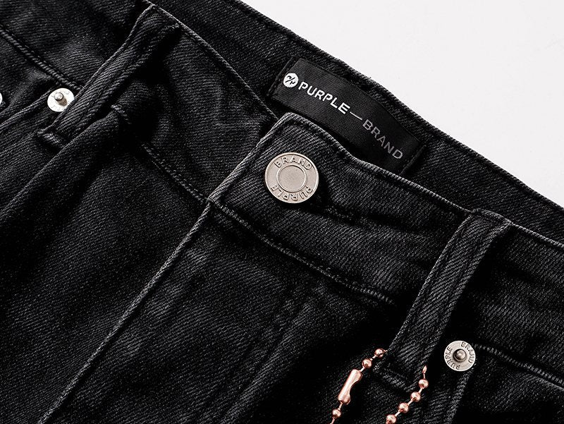 Purple Brand Black Paint-Splatter Distressed Flared Jeans — detail