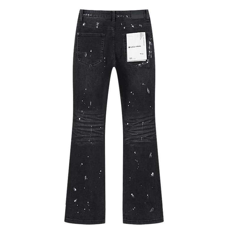 Purple Brand Black Paint-Splatter Distressed Flared Jeans — back