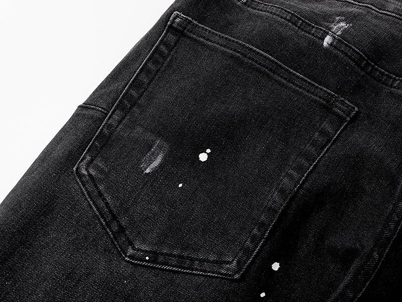 Purple Brand Black Paint-Splatter Distressed Flared Jeans — detail