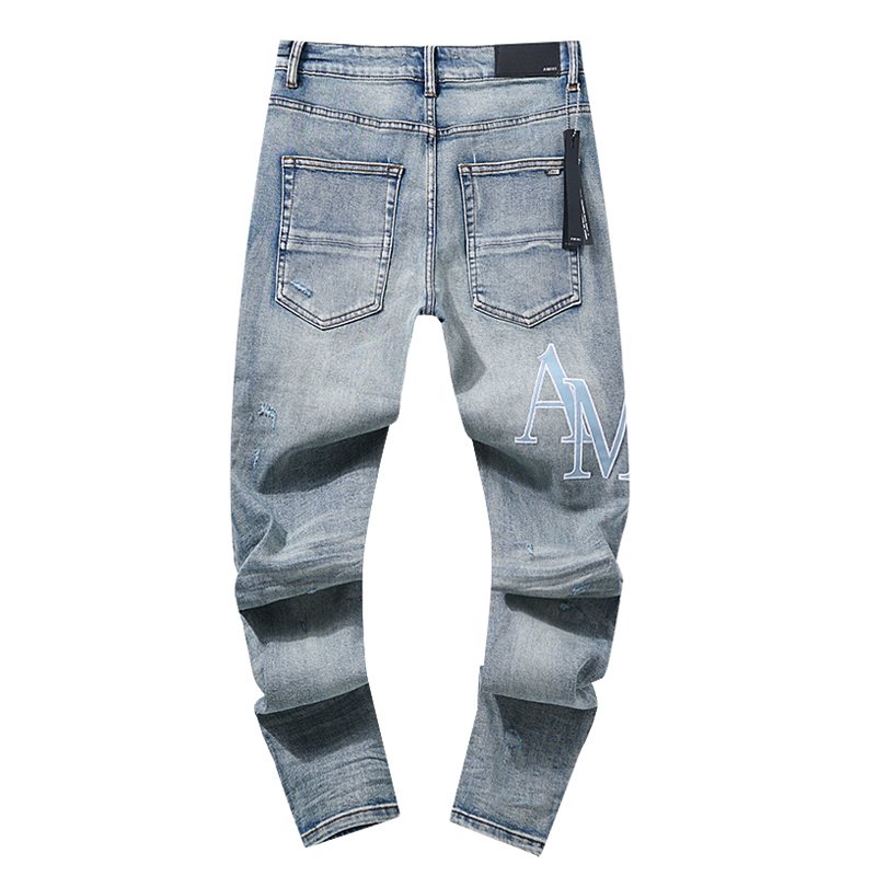 AMIRI Light Blue Letter Graphic Distressed Jeans — back