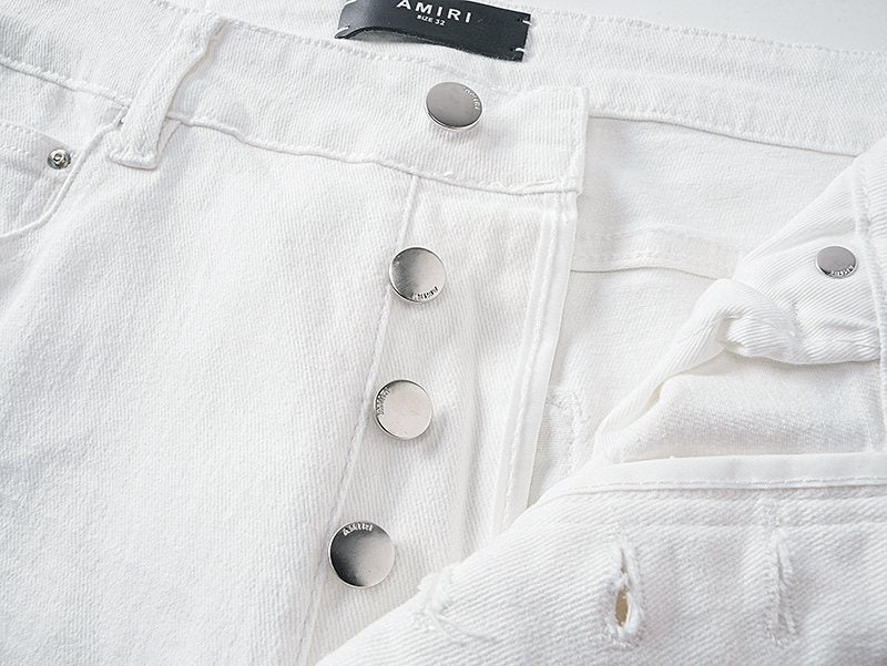 AMIRI White Distressed Ribbed Panel Jeans — detail