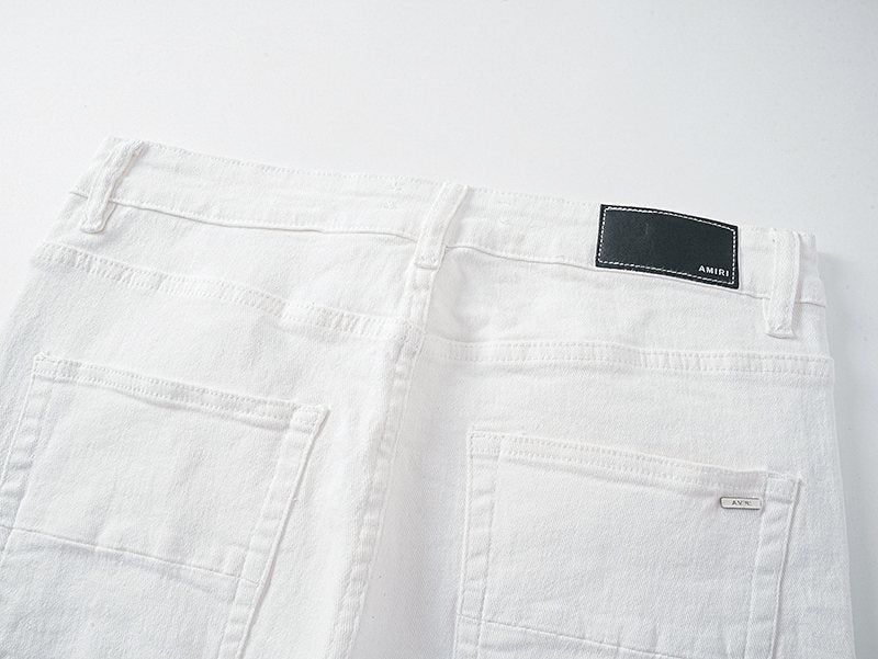 AMIRI White Distressed Ribbed Panel Jeans — detail