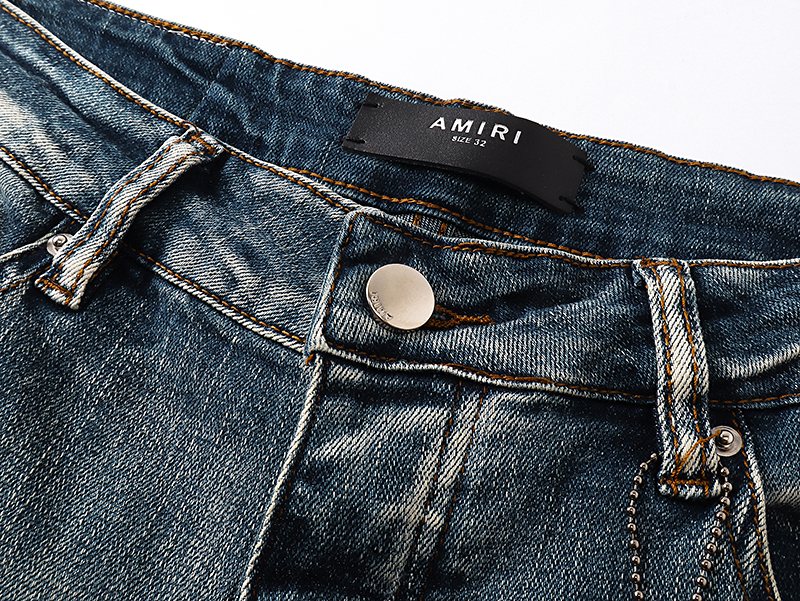 AMIRI Light Blue Distressed Letter Applique Jeans — detail