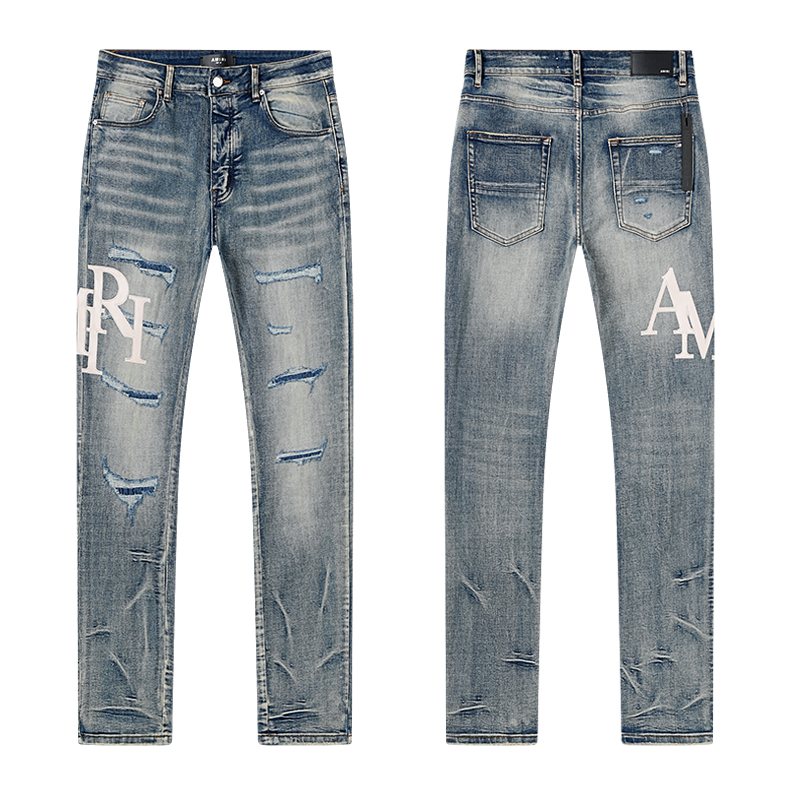 AMIRI Light Blue Distressed Appliqué Jeans — hero