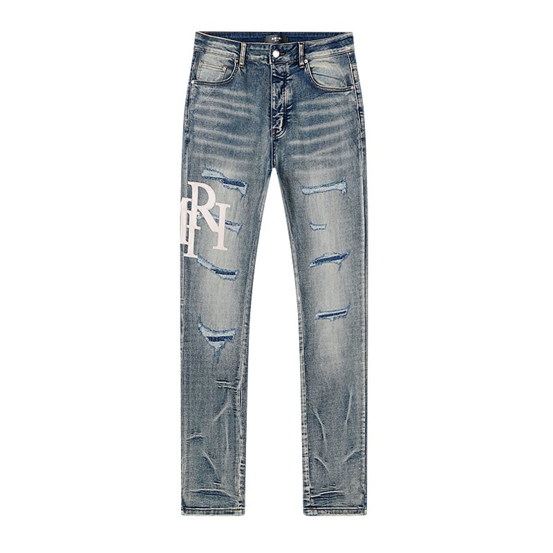 AMIRI Light Blue Distressed Appliqué Jeans — front