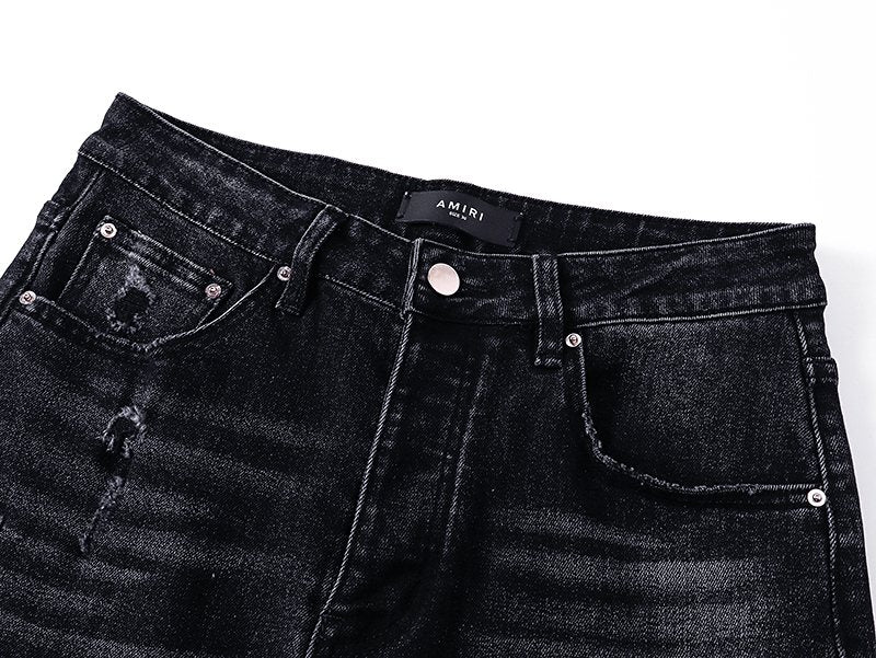 AMIRI Black Floral Distressed Jeans — detail