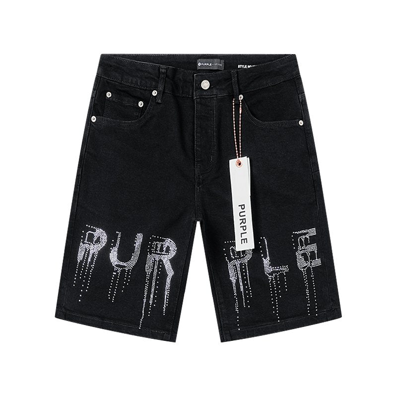 Purple Brand Black Rhinestone Denim Shorts — hero