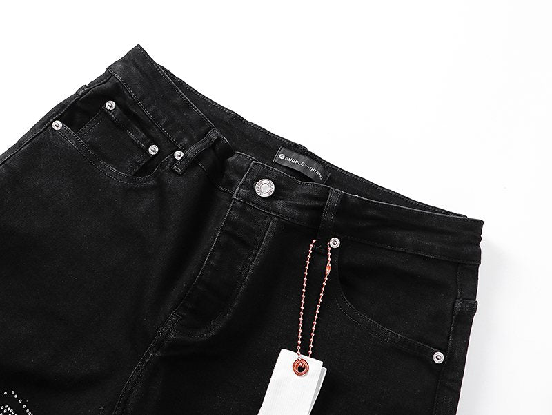 Purple Brand Black Rhinestone Denim Shorts — detail