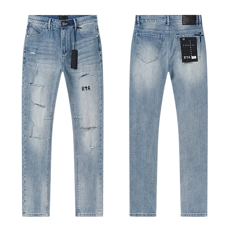 R+A Light Blue Distressed Straight-Leg Jeans — hero