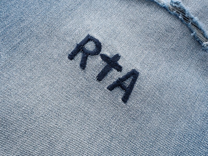R+A Light Blue Distressed Straight-Leg Jeans — detail