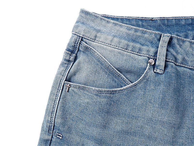 R+A Light Blue Distressed Straight-Leg Jeans — detail