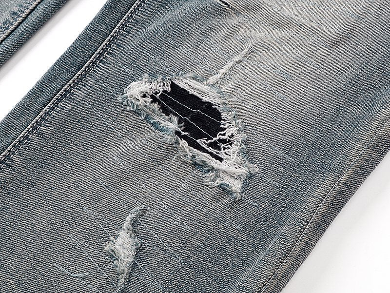 R+A Distressed Blue Embroidered Pocket Jeans — detail