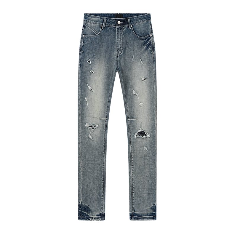 R+A Distressed Blue Embroidered Pocket Jeans — front