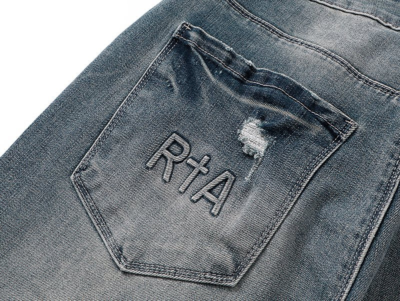 R+A Distressed Blue Embroidered Pocket Jeans — detail