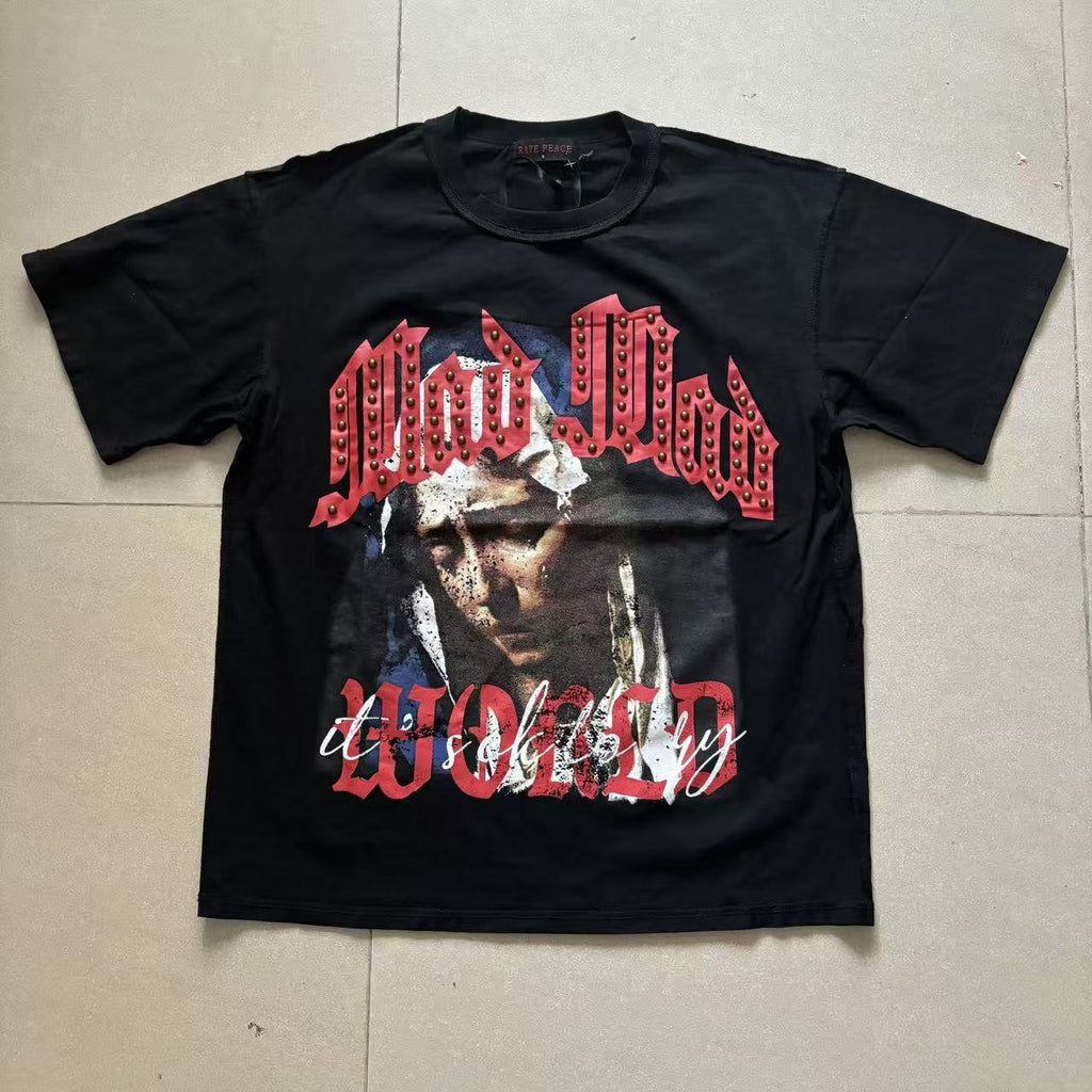 RARE PEACE Mad World Graphic Short-Sleeve T-Shirt — front