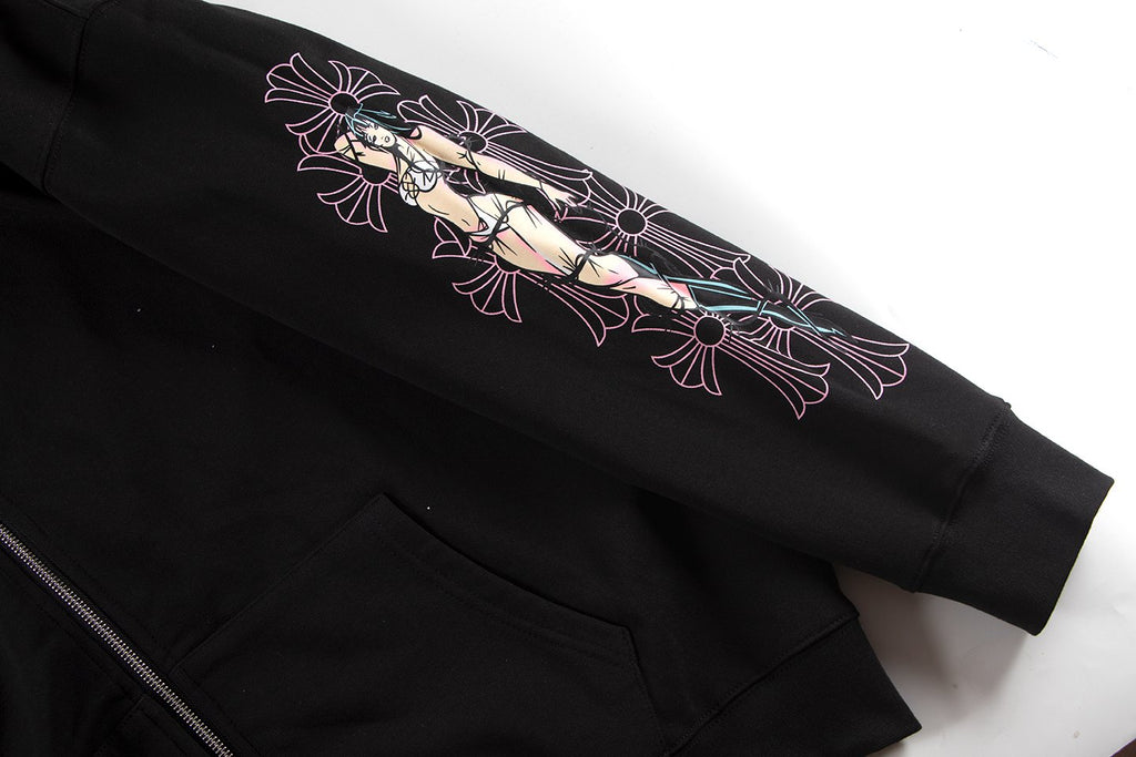 Chrome Hearts Anime Floral Zip-Up Hoodie — detail