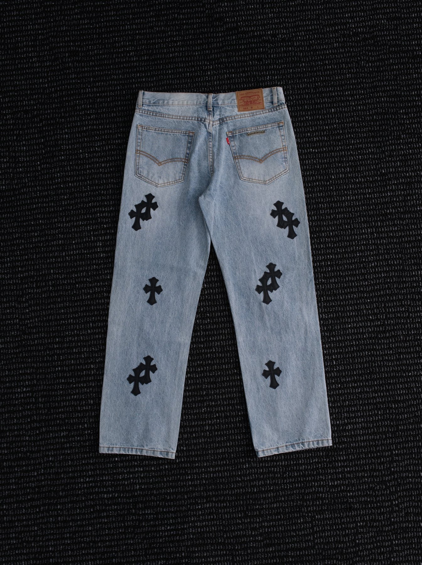 Chrome Hearts Light Blue Cross Patch Jeans — back