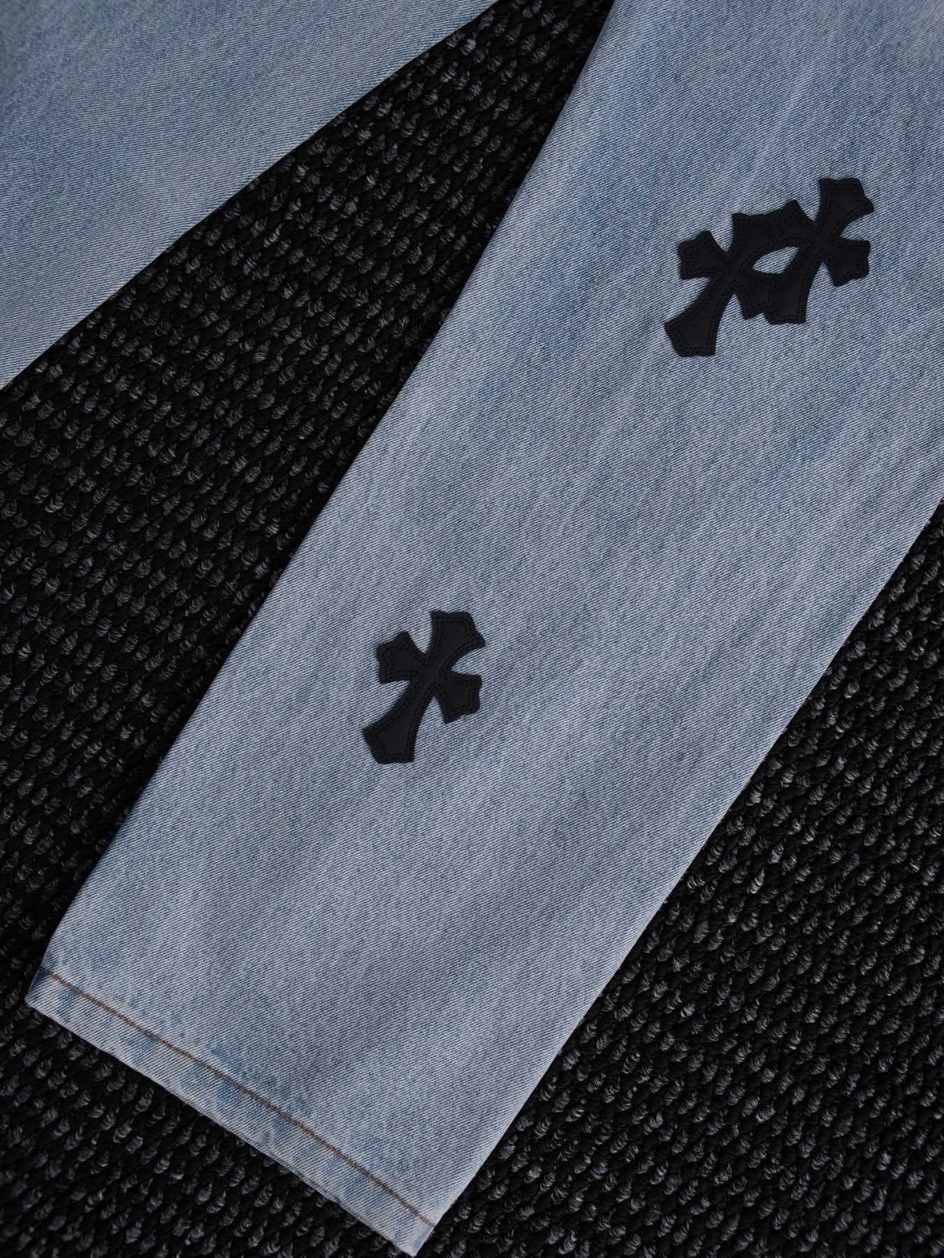 Chrome Hearts Light Blue Cross Patch Jeans — detail