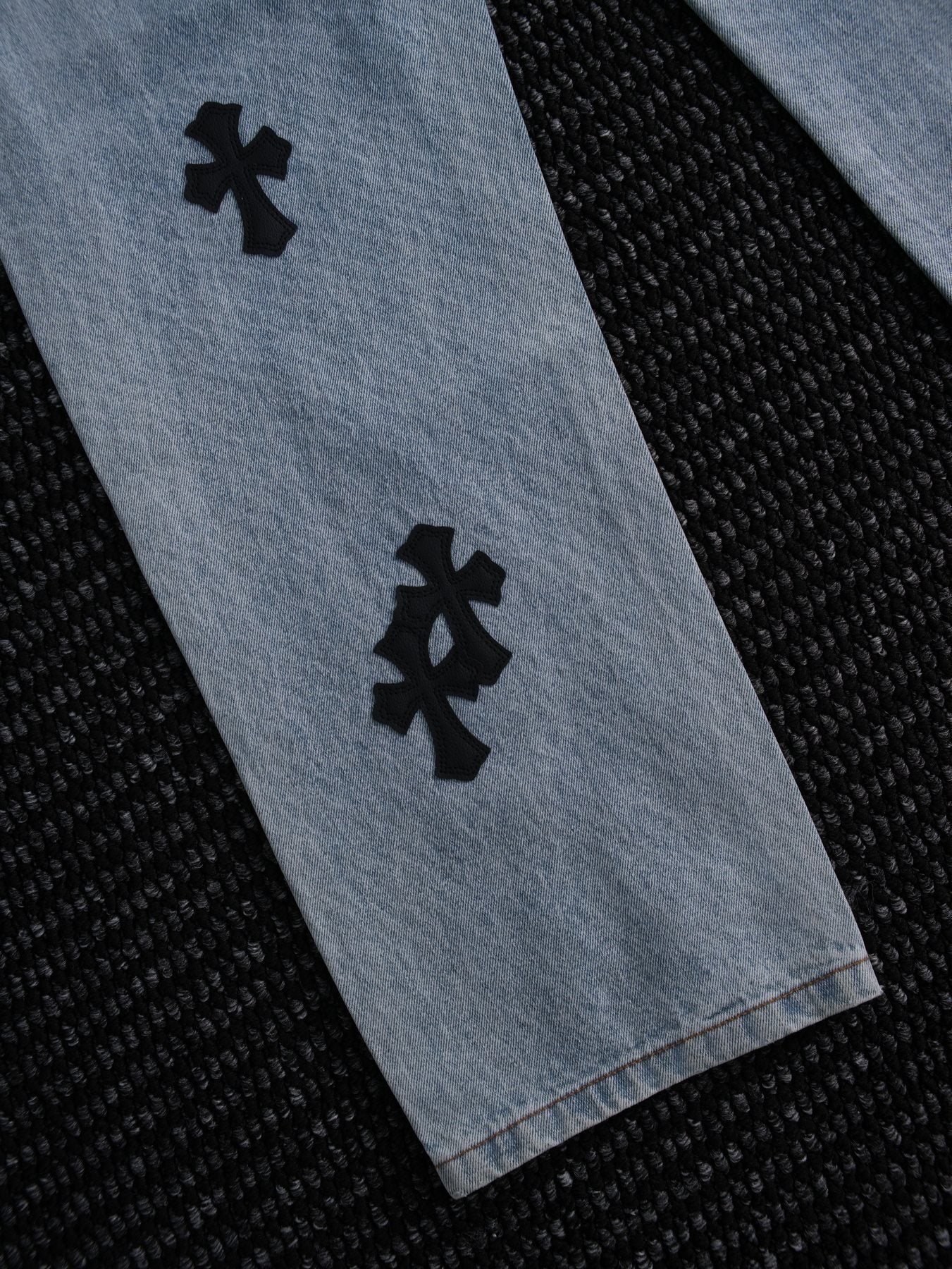 Chrome Hearts Light Blue Cross Patch Jeans — detail