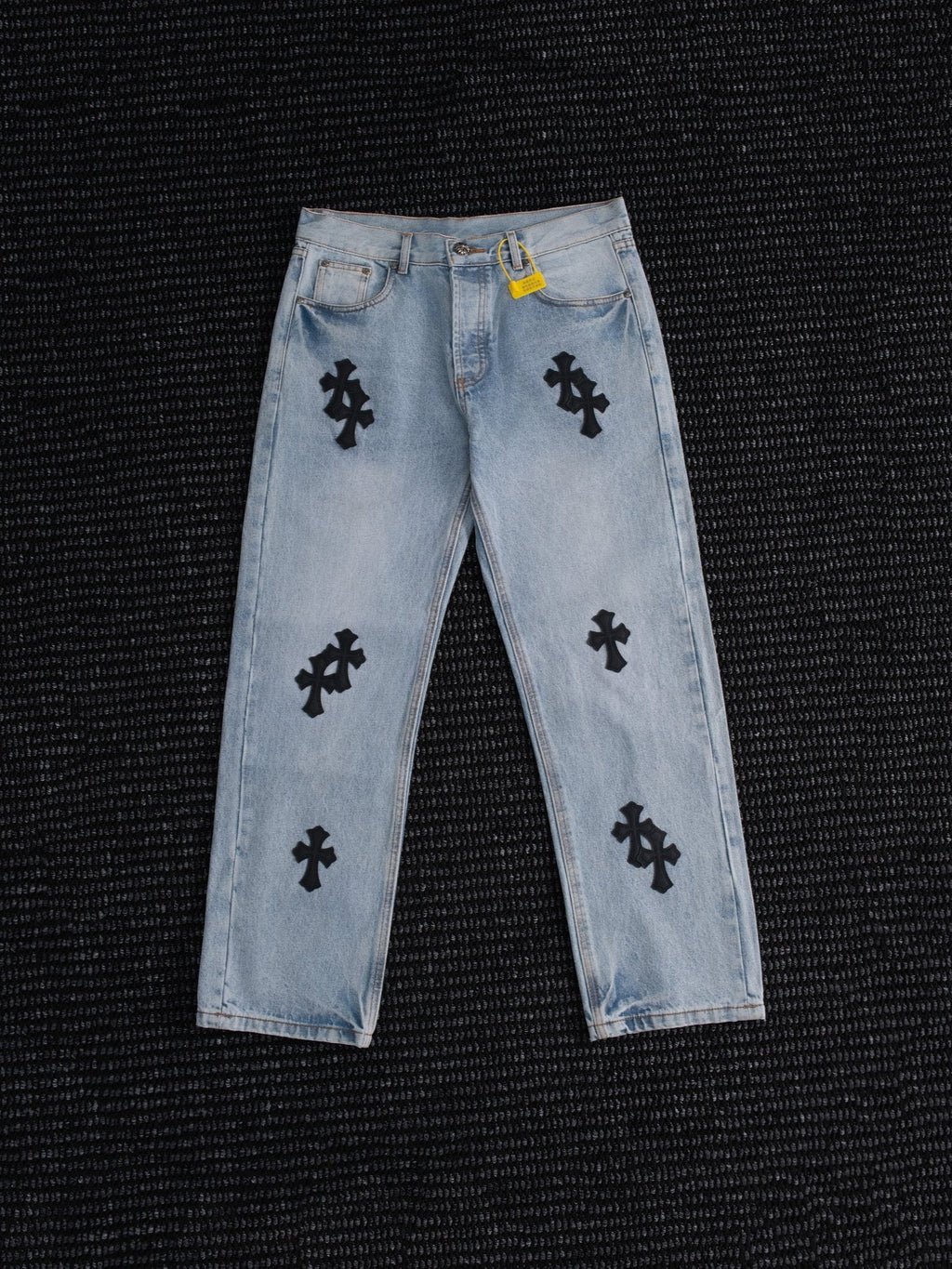 Chrome Hearts Light Blue Cross Patch Jeans — hero