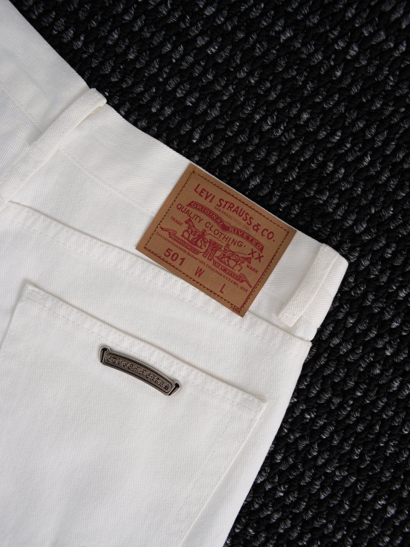 Chrome Hearts White Cross Patch Jeans — detail