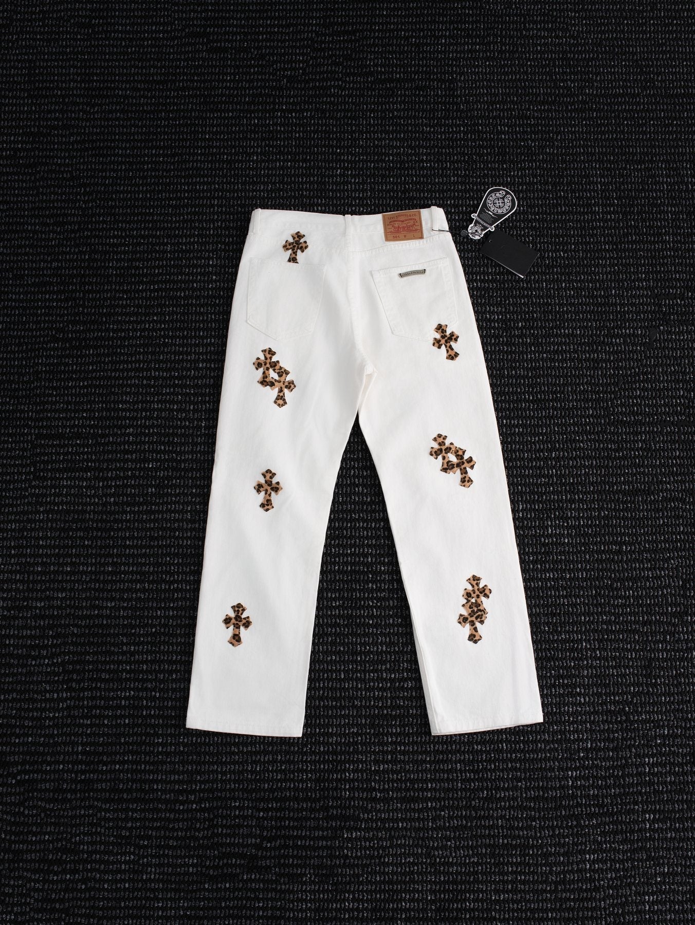 Chrome Hearts Leopard Cross Patch White Jeans — back