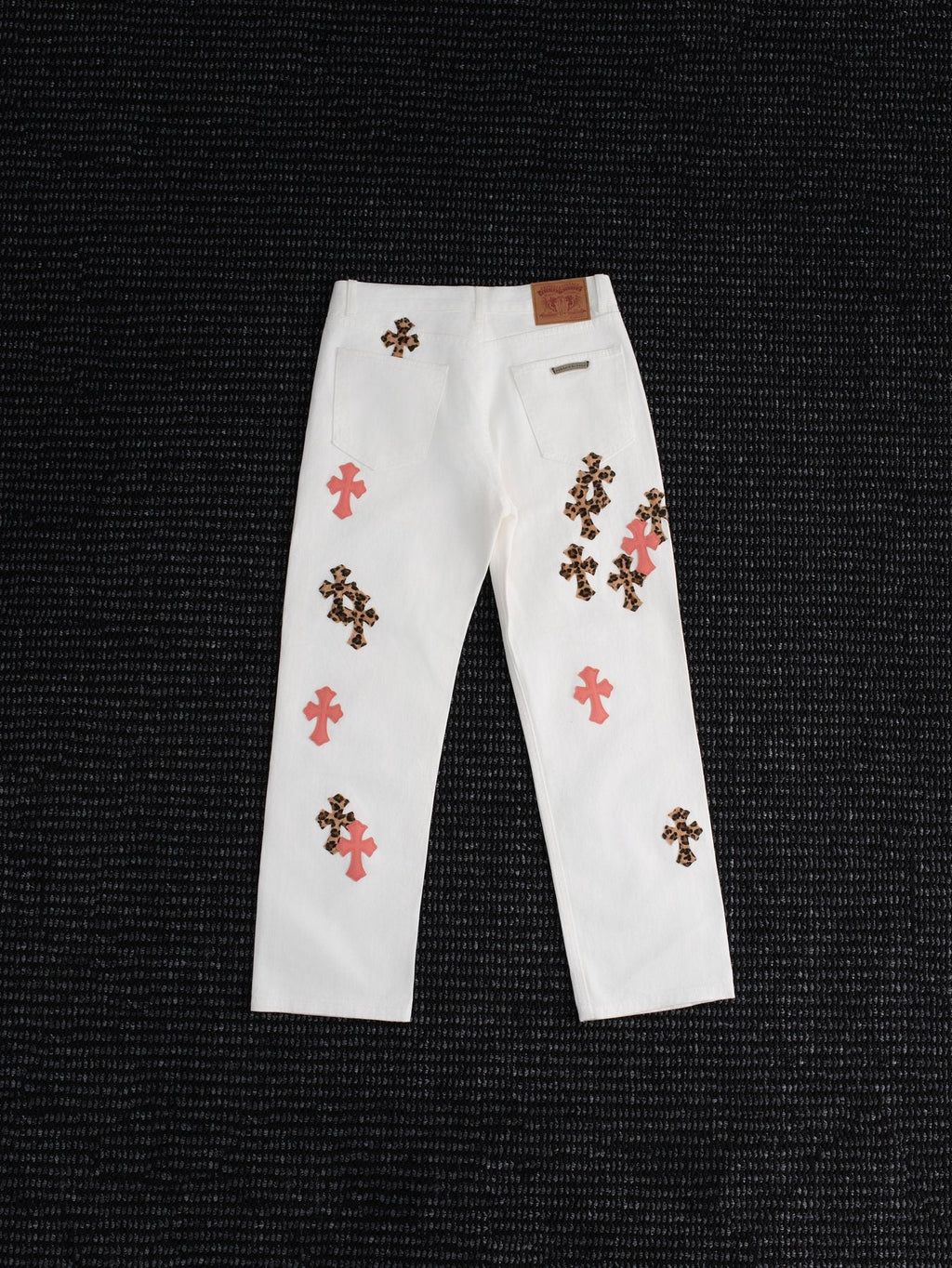 Chrome Hearts Leopard Cross Patch White Jeans — back