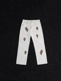 Chrome Hearts Leopard Cross Patch White Jeans — hero